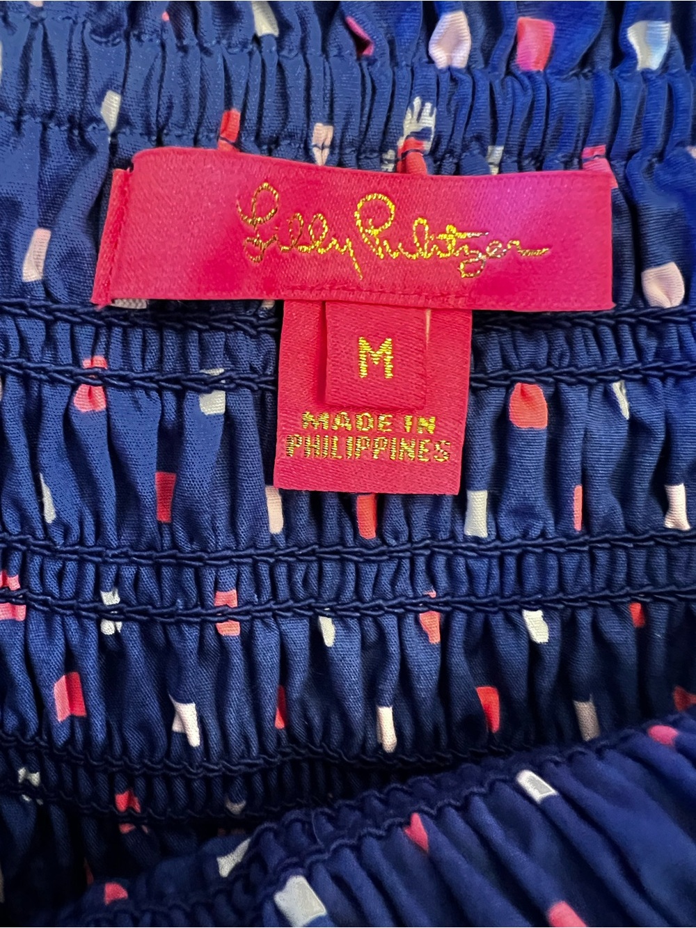 Lilly Pulitzer Blue Smocked Tie-Shoulder Peplum Top - Picture 5 of 5